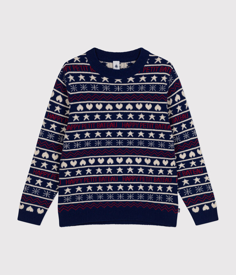 Maglione in misto lana e cotone jacquard donna blu/multicolore