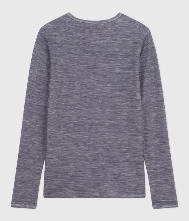 T-shirt a maniche lunghe in misto lana e cotone a righe donna blu/bianco