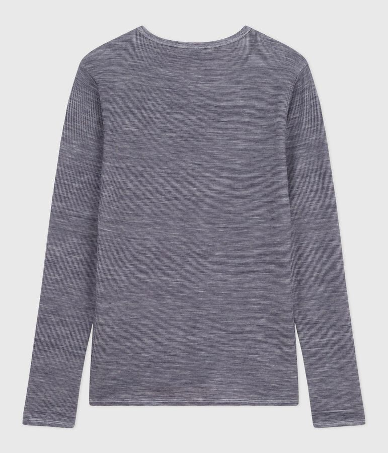 T-shirt a maniche lunghe in misto lana e cotone a righe donna blu/bianco