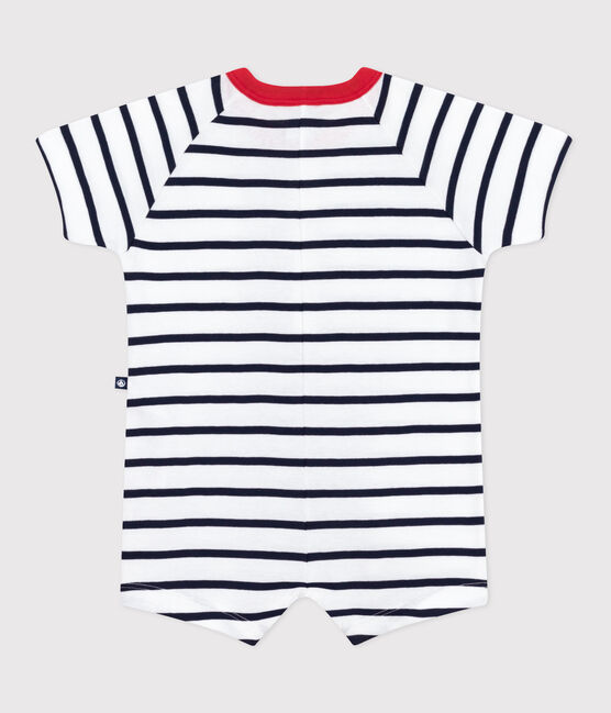 Tutina corta a maniche corte in cotone a righe con colletto a contrasto neonato bianco MARSHMALLOW/blu SMOKING
