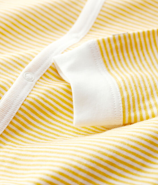 Tutina pigiama bebè millerighe giallo in cotone biologico giallo OCRE/bianco MARSHMALLOW