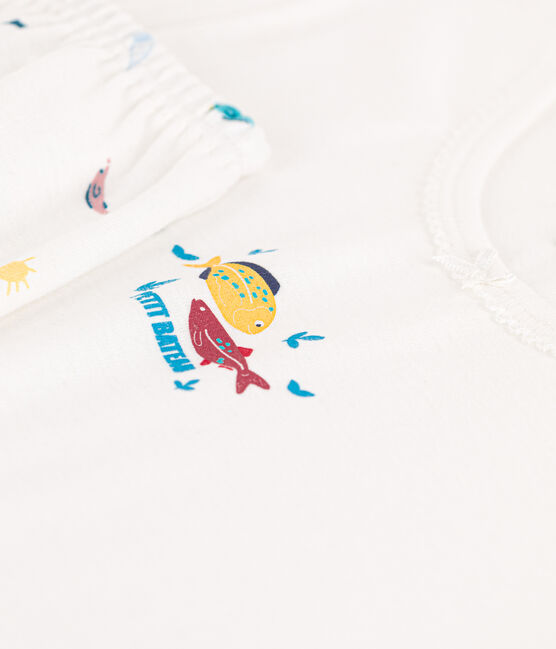Pigiama corto bambina in cotone con animali marini bianco MARSHMALLOW/bianco MULTICO