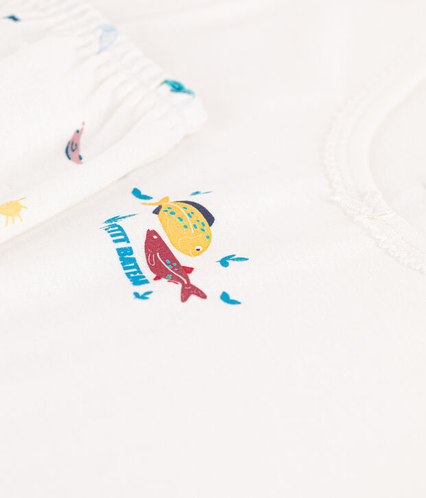 Pigiama corto bambina in cotone con animali marini bianco/multicolore