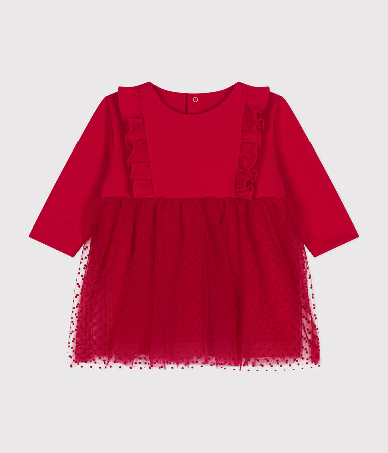 Abito in cotone e tulle neonato rosso