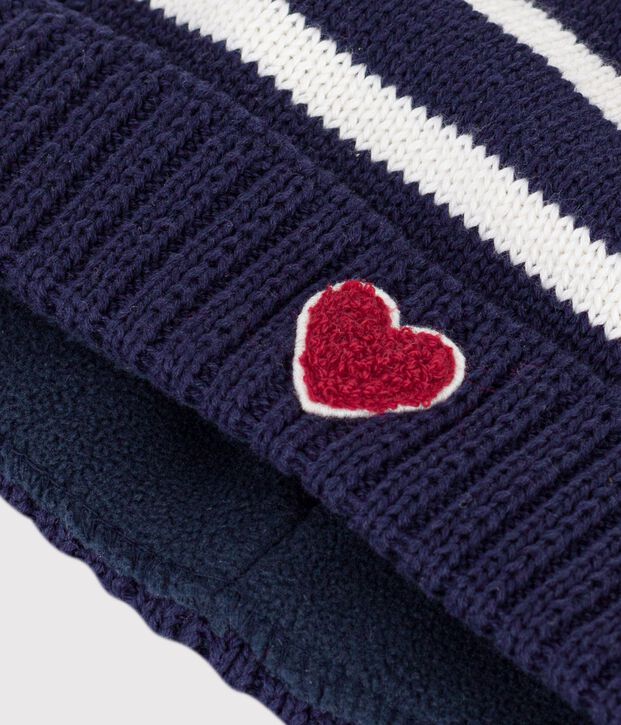 Cuffietta in maglia a righe foderata in pile neonato blu/ecru