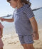 Shorts a righe in jersey fiammato bambina blu MEDIEVAL/bianco MARSHMALLOW
