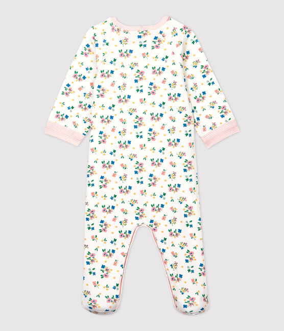 Tutina pigiama con cerniera a fiori bebé femmina in tubique bianco MARSHMALLOW/bianco MULTICO