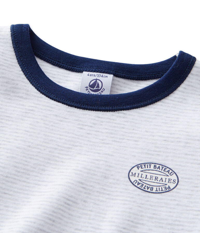 Pyjama gar&ccedil;on en milleraies grigio POUSSIERE/bianco LAIT