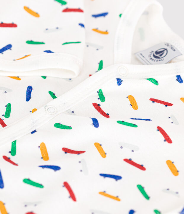 Pigiama beb&egrave; in cotone con stampa skateboard bianco/multicolore