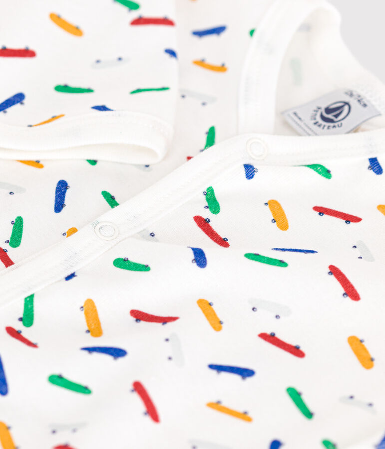 Pigiama beb&egrave; in cotone con stampa skateboard bianco/multicolore
