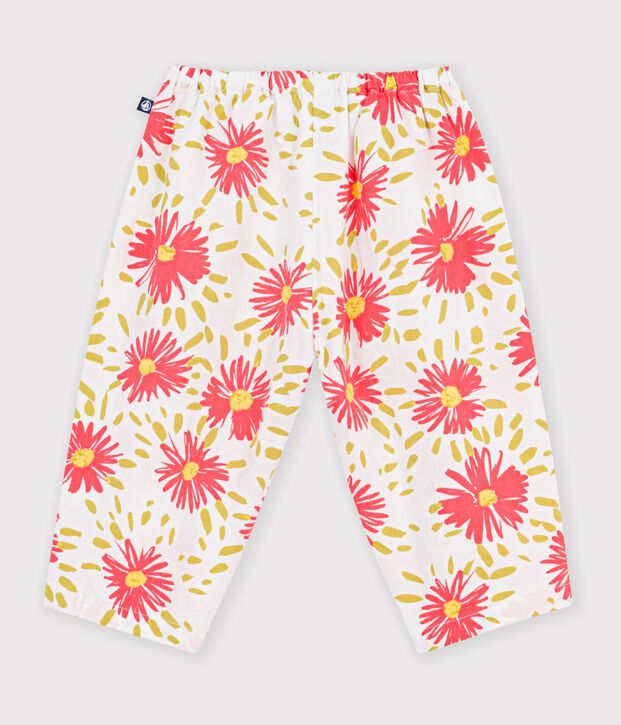 Pantaloni in cotone con stampa a fiori neonato bianco/multicolore