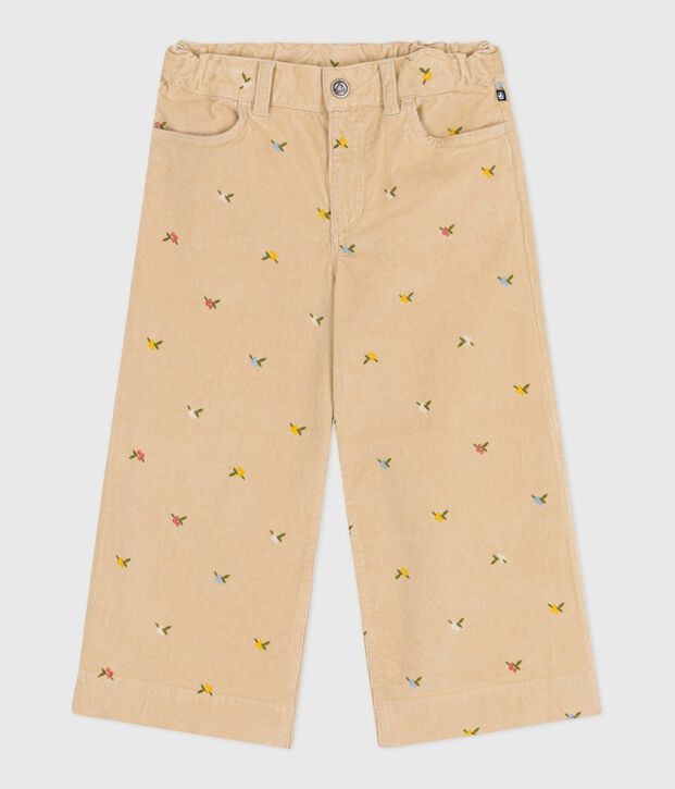 Pantaloni in velluto fantasia bambina beige/multicolore