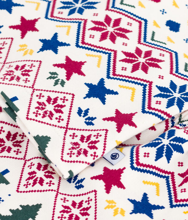 Pigiama bambino in tessuto felpato con stampa natalizia ecru/multicolore