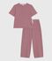 Pigiama donna a maniche corte con gamba ampia in cotone a righe rosso AMARANTE/ MARSHMALLOW
