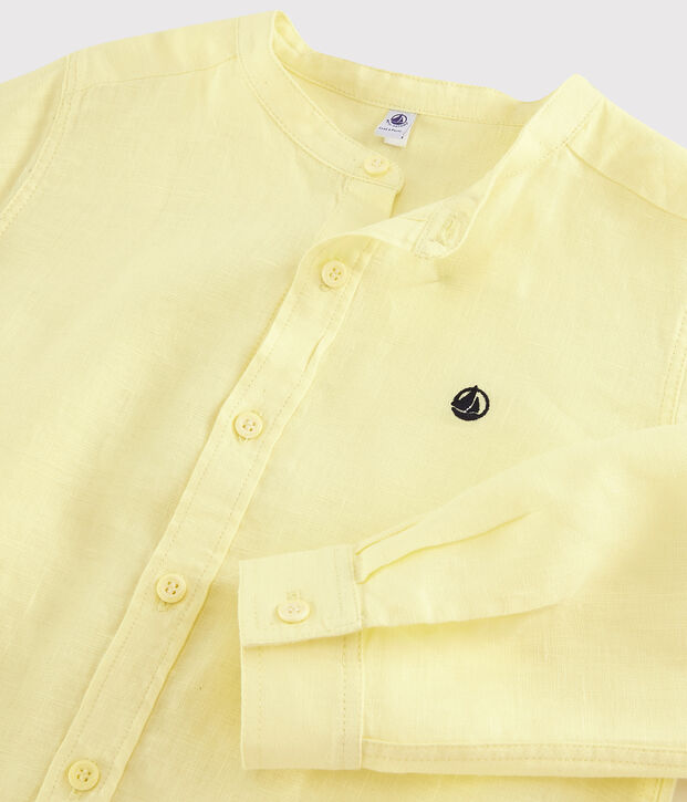 Camicia a manica rimboccabile in lino bambino giallo