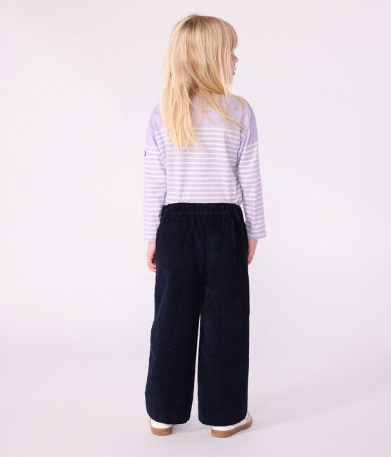 Pantaloni in velluto tinta unita bambina blu SMOKING