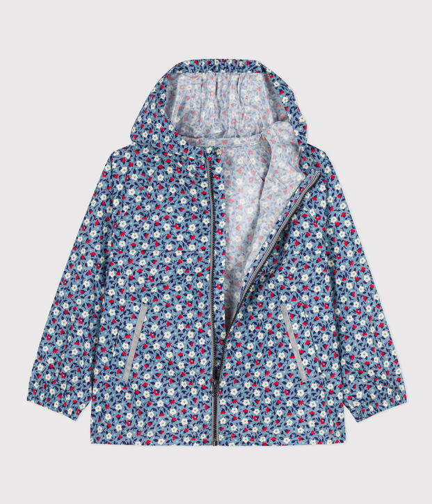 Giacca a vento in tessuto riciclato bambina blu/multicolore