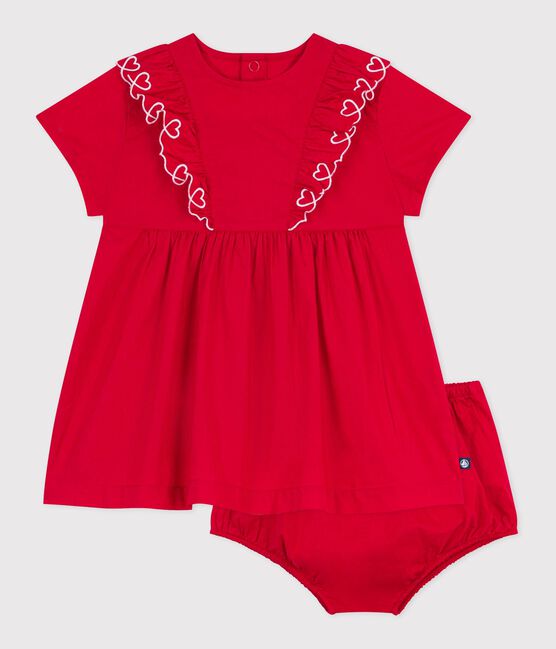 Abito neonata a maniche corte in cotone tinta unita e bloomer abbinato rosso TERKUIT