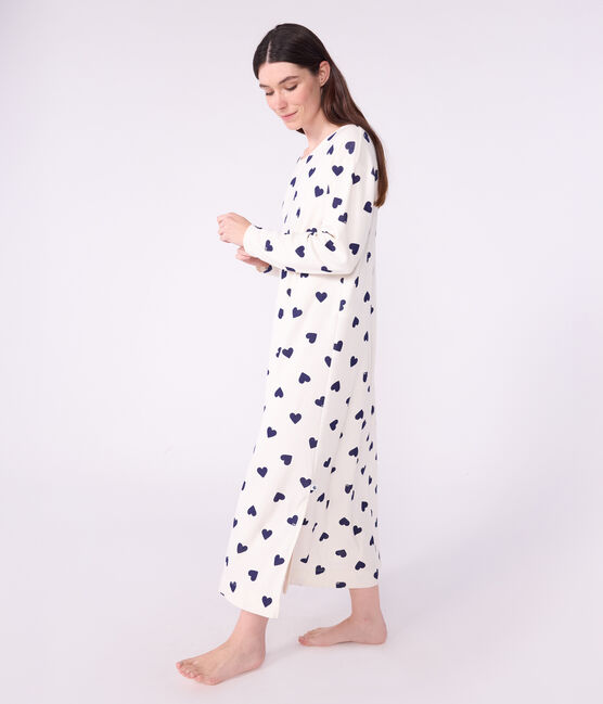 Camicia da notte in cotone con cuori stampati donna blu MILK/ SOIR