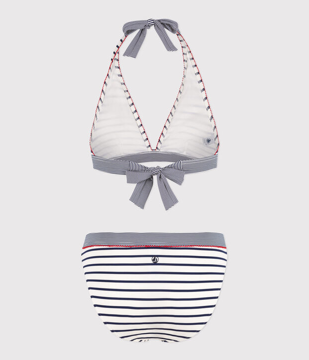 Costume due pezzi a righe donna bianco/blu