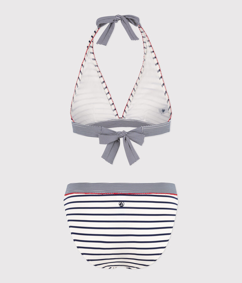 Costume due pezzi a righe donna bianco MARSHMALLOW/blu MEDIEVAL