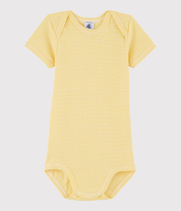 Body a manica corta beb&egrave; unisex giallo/bianco