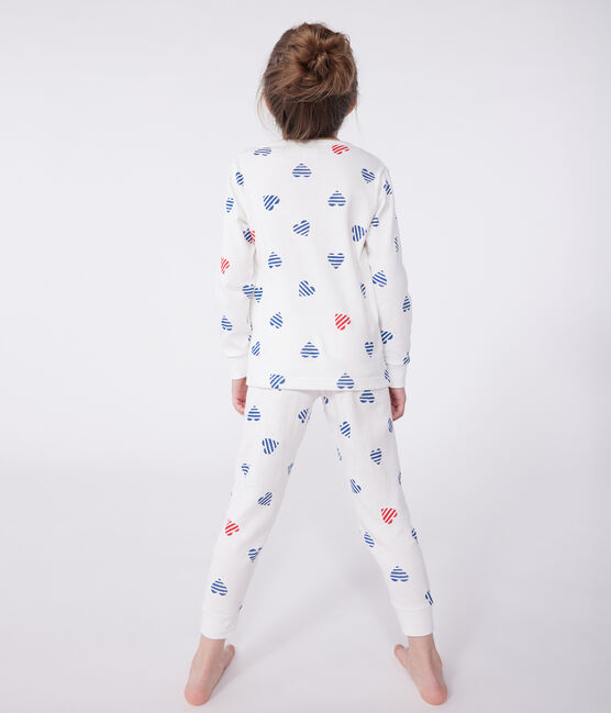 Pigiama a maniche lunghe in cotone con cuori stampati bambino bianco MARSHMALLOW/bianco MULTICO