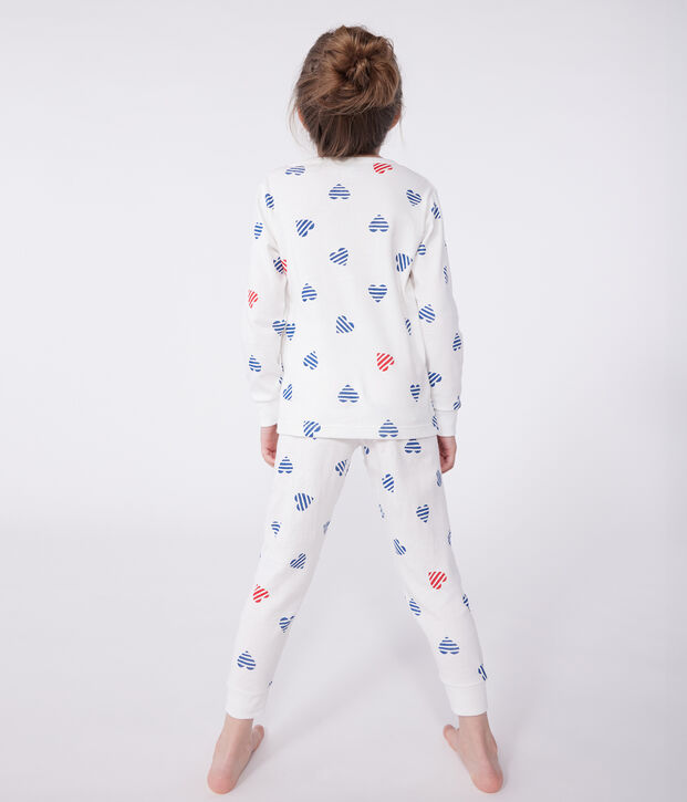 Pigiama a maniche lunghe in cotone con cuori stampati bambino bianco/multicolore
