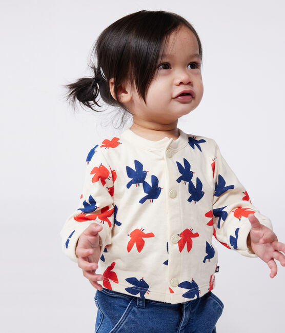 Cardigan in cotone con stampa di uccellini neonato bianco AVALANCHE/ MULTICO