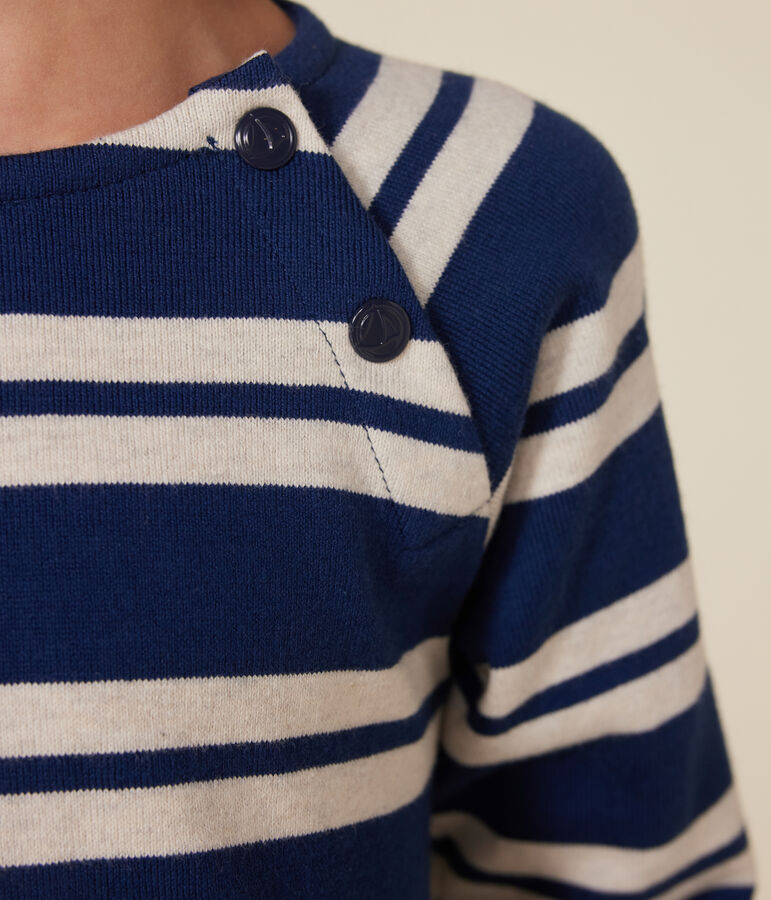 Abito a maniche lunghe in cotone spesso bambina blu/beige