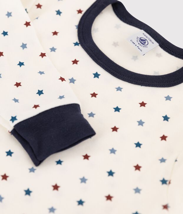 Pigiama bambino a costine con barca stampata bianco/multicolore