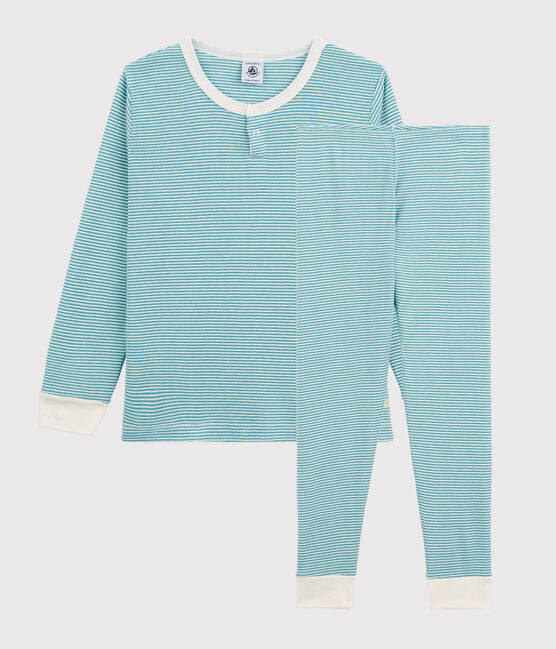 Pigiama bambina/bambino a righe in cotone e Lyocell blu MIROIR/bianco MARSHMALLOW
