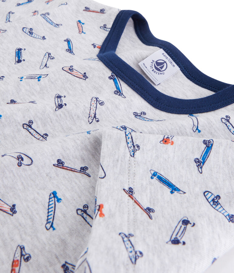 Pigiama skate bambino a costine grigio POUSSIERE/bianco MULTICO