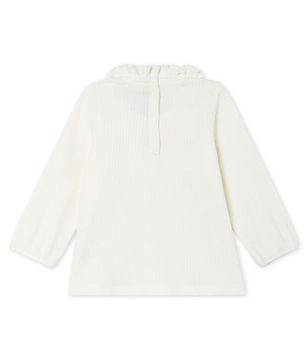 Blusa a manica lunga beb&egrave; femmina a tinta unita bianco