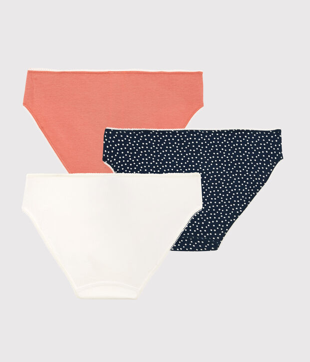 Confezione da 3 slip a pois bambina in cotone ed elastam multicolore