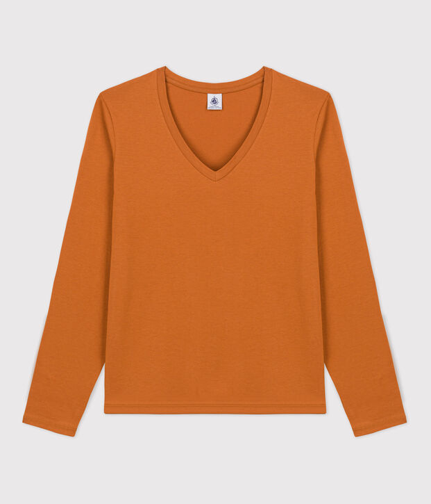 T-shirt La Regular scollo a V in cotone Donna marrone