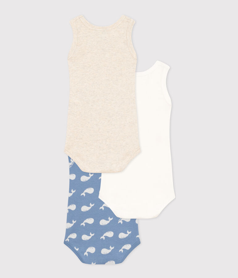 Confezione da 3 body beb&egrave; senza maniche in cotone con balena multicolore