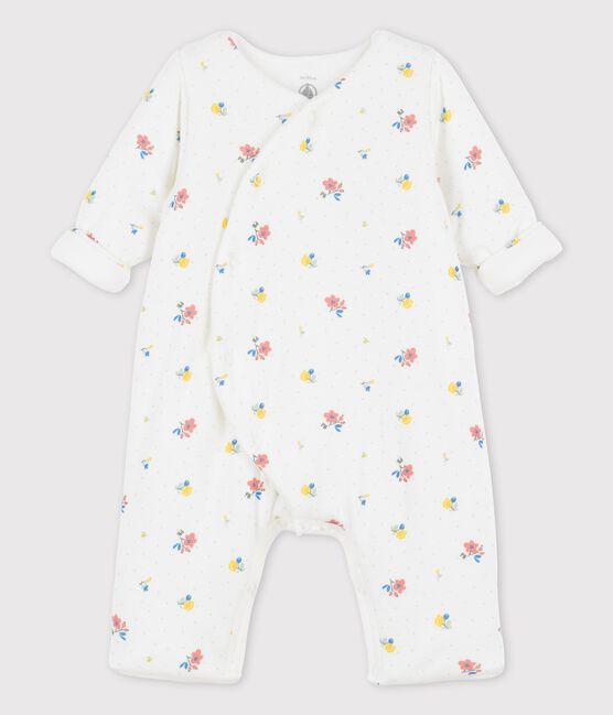 Tutina lunga stampata bebè in cotone biologico bianco MARSHMALLOW/ PAPAYE