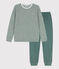 Pigiama millerighe bambina/bambino in cotone verde VALLEE/bianco MARSHMALLOW