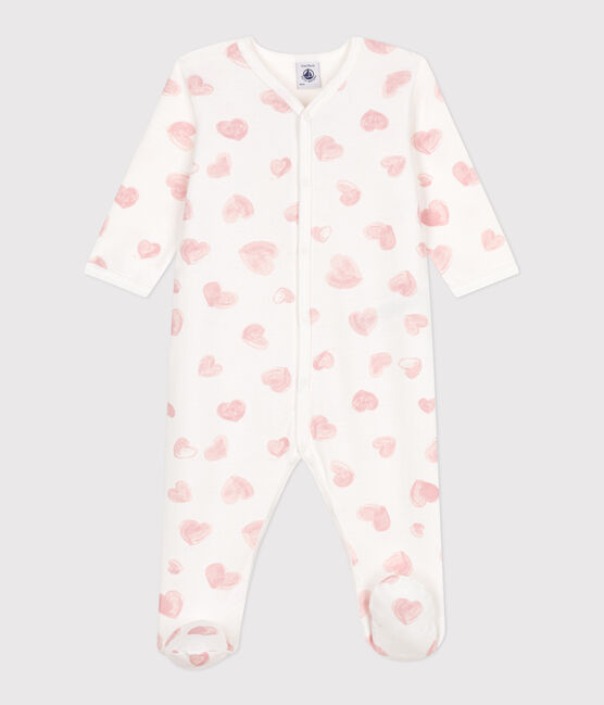 Pigiama in tessuto felpato spazzolato con colletto con stampa a cuori neonato bianco MARSHMALLOW/rosa CHARME