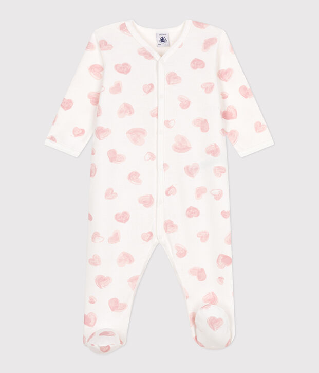 Pigiama in tessuto felpato spazzolato con colletto con stampa a cuori neonato bianco/rosa