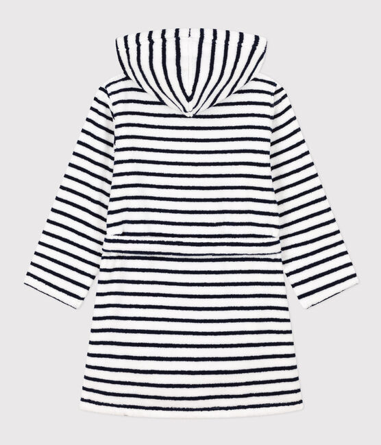 Accappatoio bambino unisex in spugna motivo a righe bianco LAIT/blu MEDIEVAL
