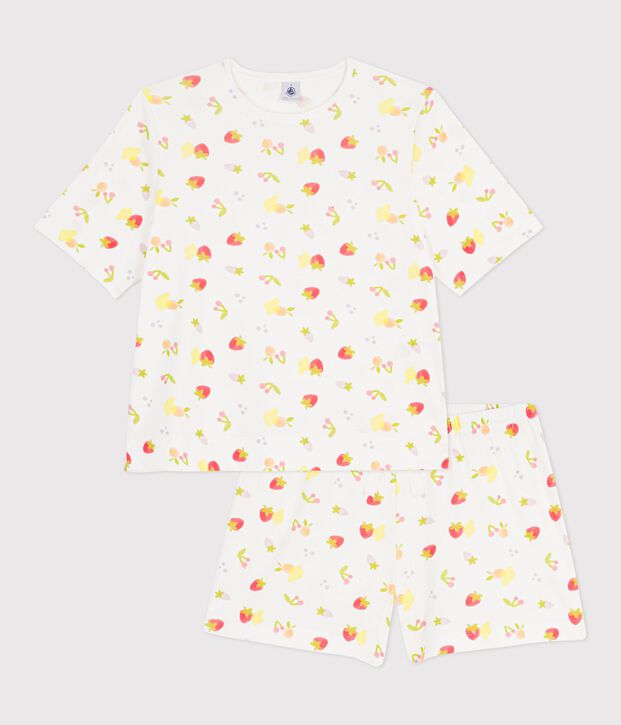 Pigiama corto da donna in cotone con stampa di frutta bianco/multicolore