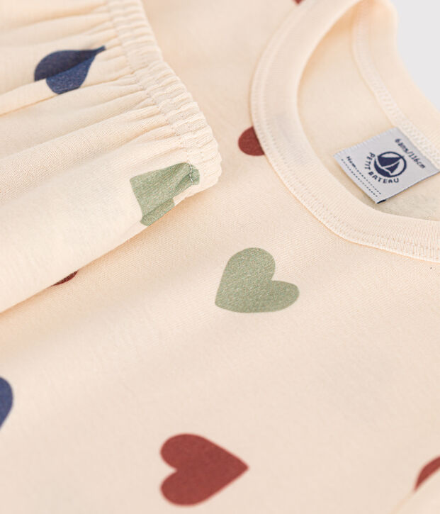 Pigiama short fantasia a cuori in cotone bambino ecru/multicolore
