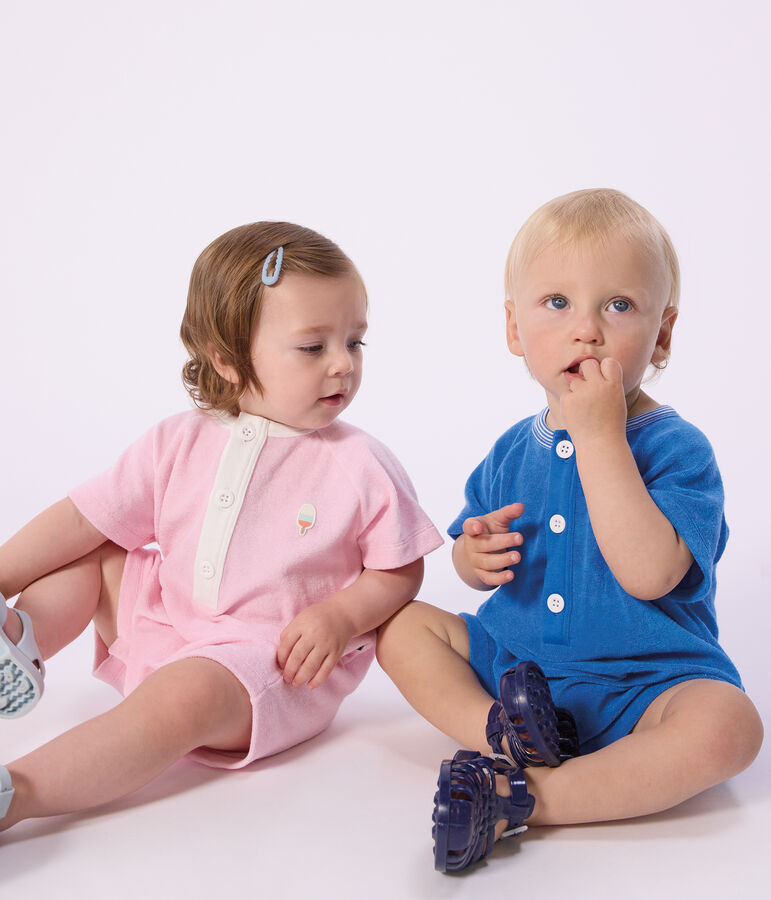 Tutina corta in cotone tinta unita neonato rosa