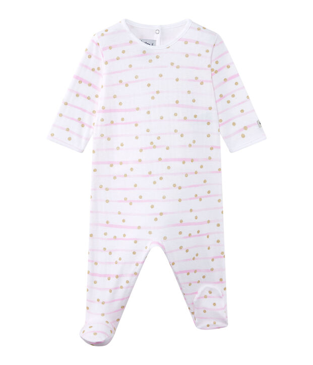 Tutina beb&egrave; bambina in tubique rigata bianco/rosa/giallo