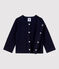 Cardigan tinta unita in jersey biologico spesso per bebè blu SMOKING