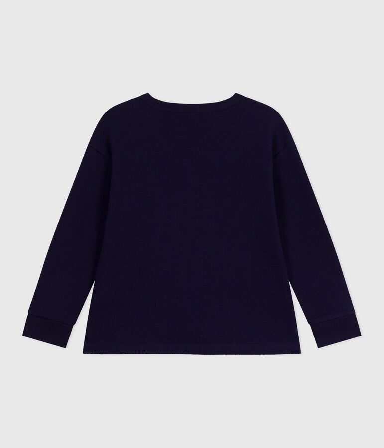 T-shirt a maniche lunghe in cotone tinta unita bambino blu