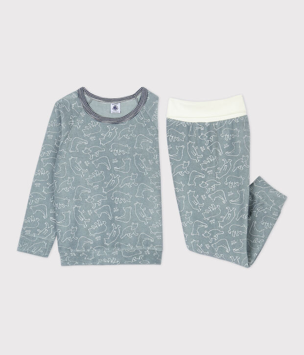 Pigiama bambina/bambino fantasia orso in spugna bouclette grattata grigio/bianco