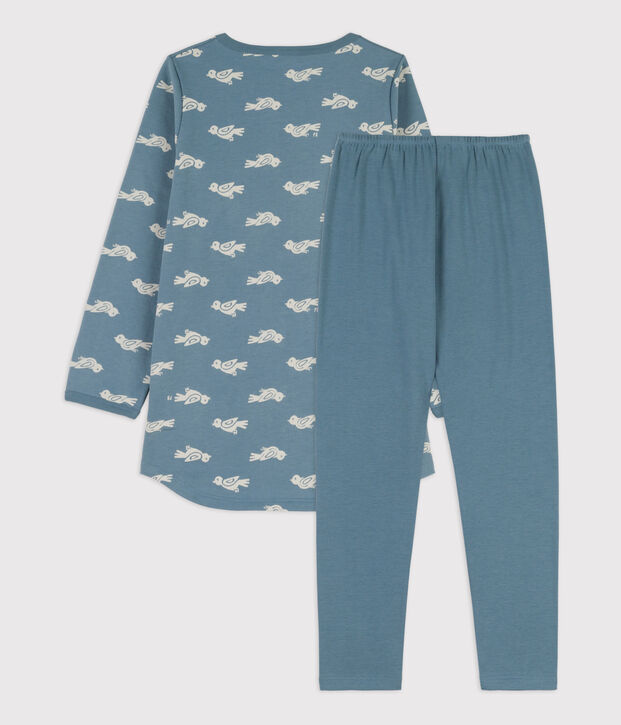 Camicia da notte e leggings in materiale felpato e cotone per bimbe, con fantasia volatile blu/bianco